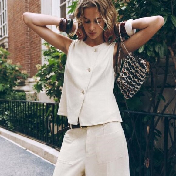 ZARA LINEN CULOTTE PANTS size Small - Picture 1 of 11